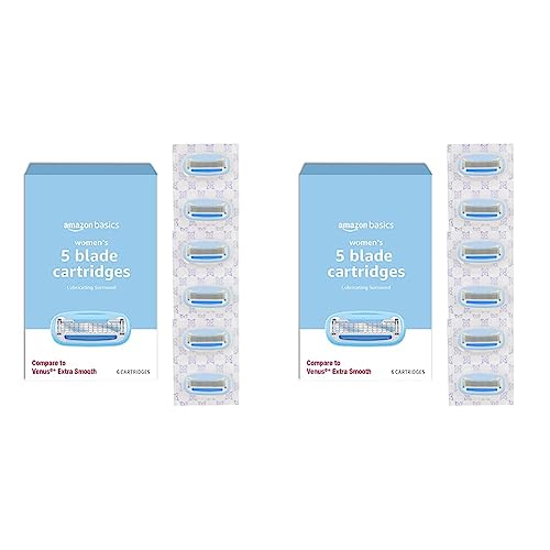 Amazon Basics 5-Blade Razor Refills for Women 6 Count (Fits Amazon Basics Razor Handles Only) (Previously Solimo) (Pack of 2)
